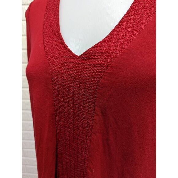 Adrianna Papell Women's Red V-Neck 3/4 Sleeve Asymmetrical Hem Blouse Size S - Picture 2 of 5
